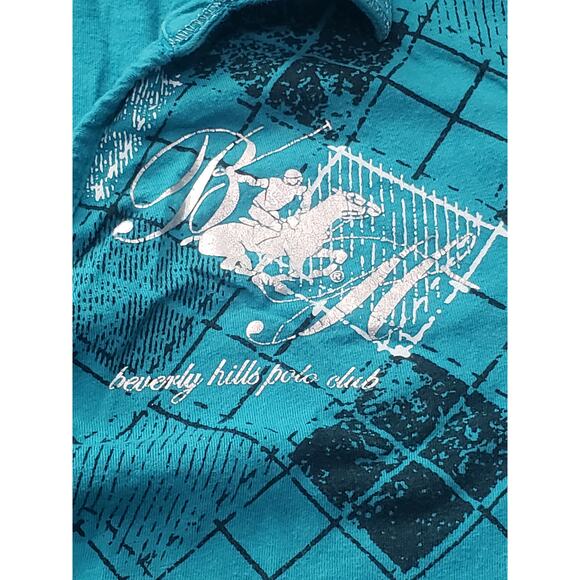 Beverly Hills Polo Club Checked Blue Collared Short Sleeved Shirt - Picture 2 of 8